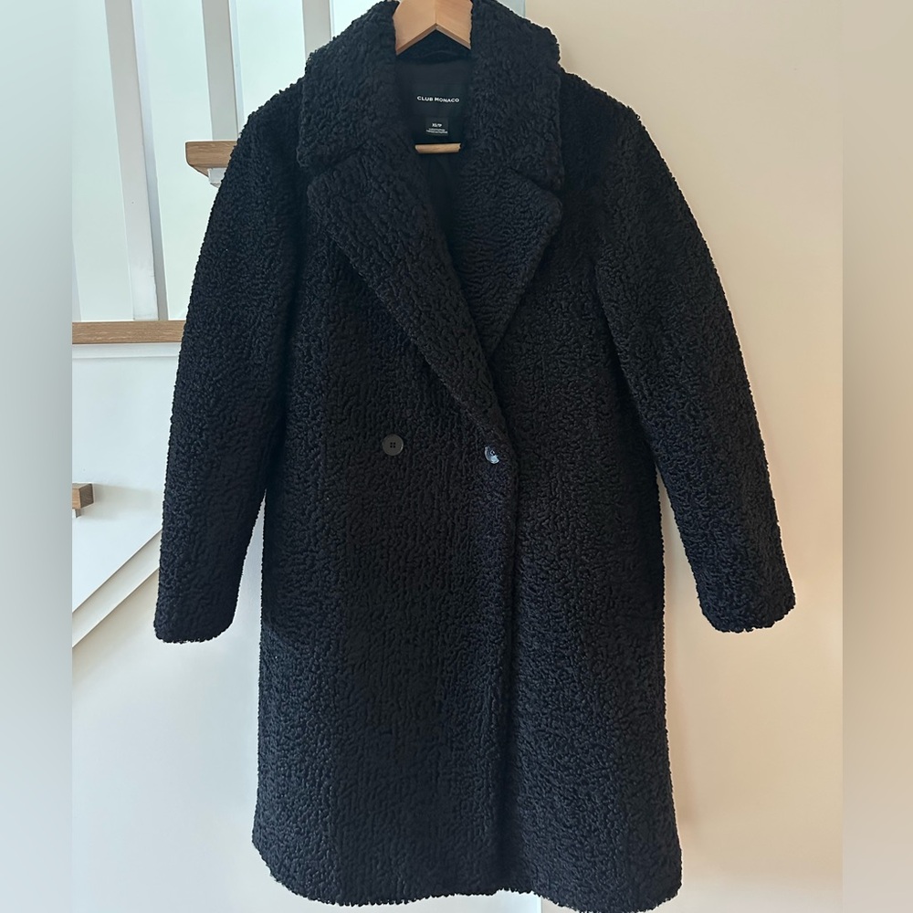 Club Monaco Black Faux-Shearling Teddy Coat